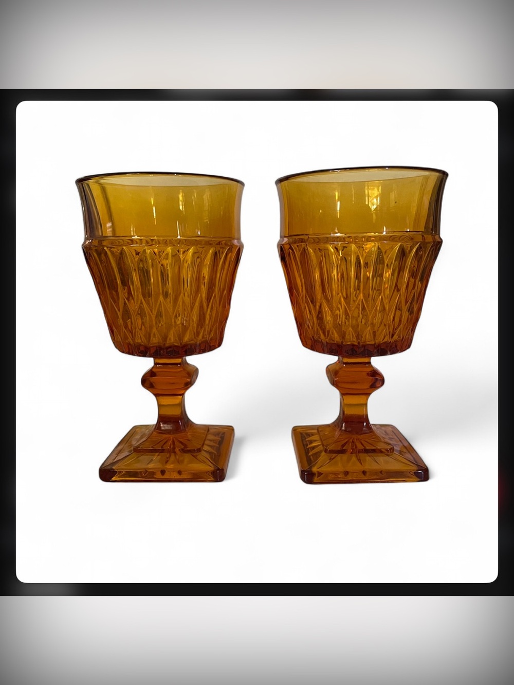 Vintage Indiana Glass Mt. Vernon Amber  Goblets 6” Preowned Good Condition 2 Qty